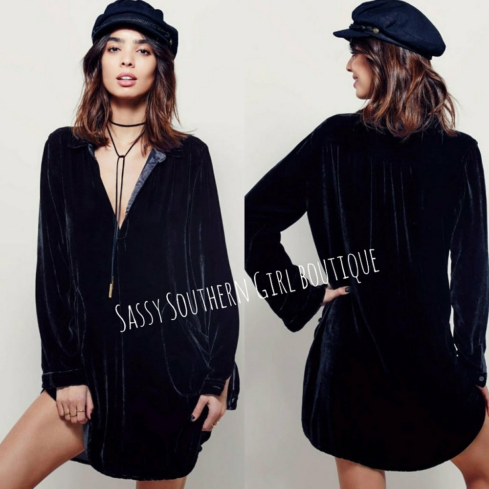 ⭐🆕 Black Velvet shirt dress